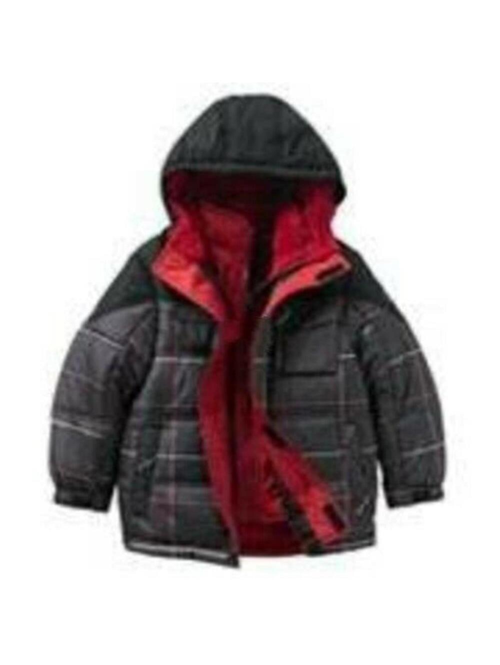 Boys Winter Jacket 4 Black Red Hooded Puffer Heavy Snow Board Ski Zeroxposur